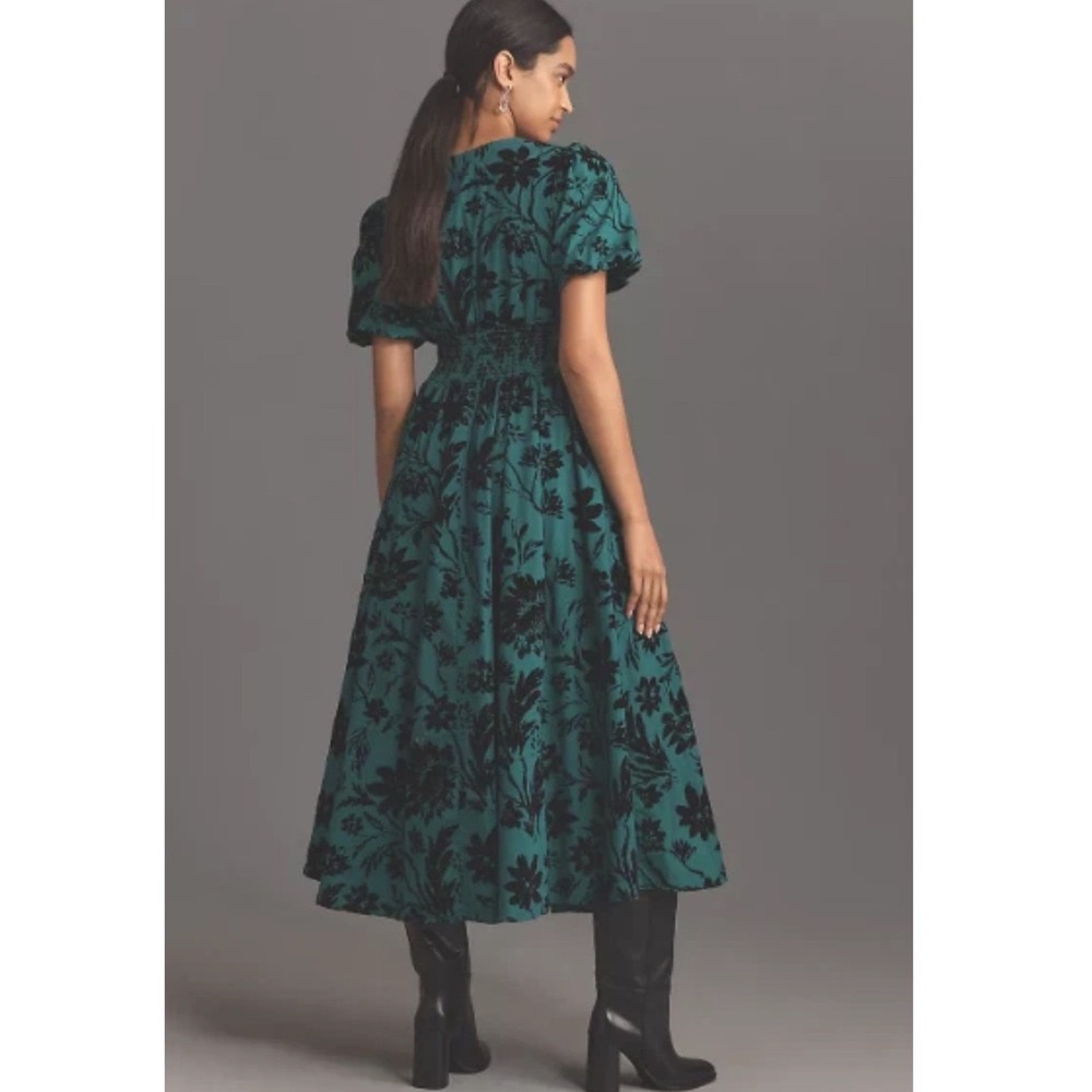 Anthropologie Katerina Whimsigoth Midi   Emerald Green Black Floral Burnout M - Picture 2 of 8